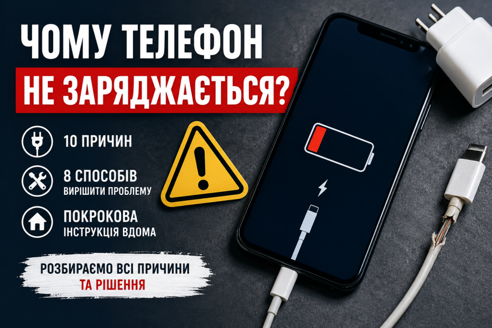 На зображенні мобільний телефон, який не заряжаеться