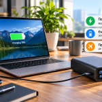 Ноутбук заряджається від павербанка через USB-C — вибір потужності 65–140 Вт та ємності 20 000–27 000 мА·год.