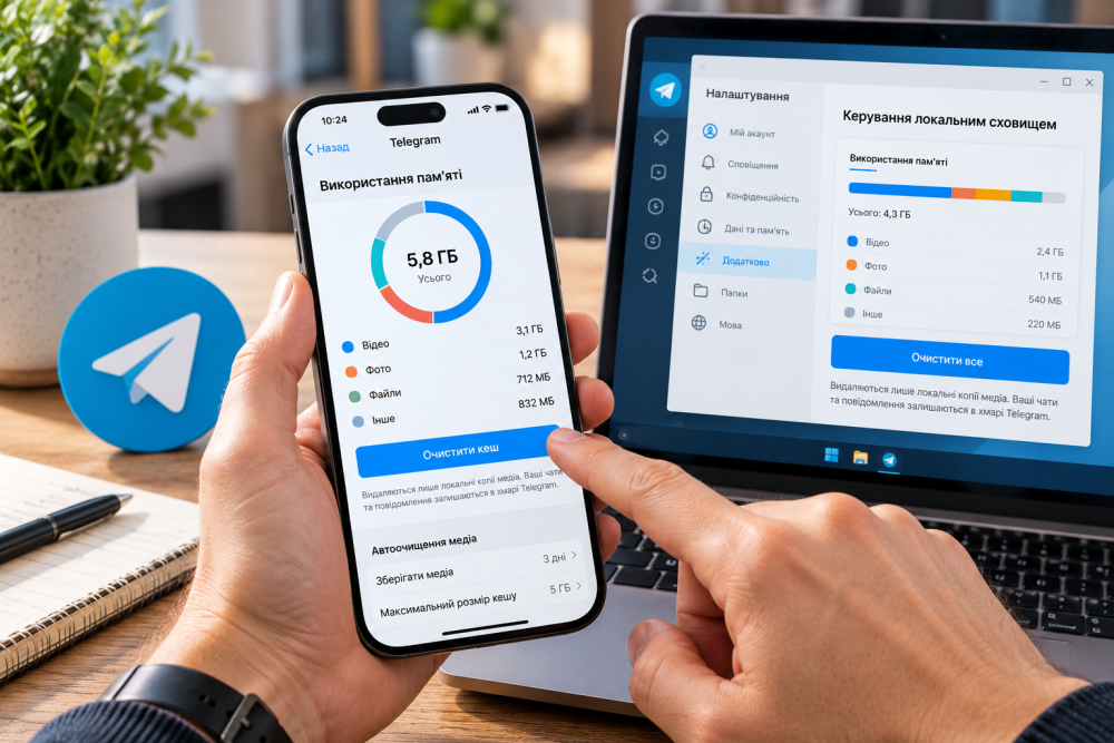 Очищення кешу Telegram на смартфоні та комп’ютері через налаштування використання пам’яті