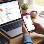 Налаштування мови в Instagram на екрані смартфона та ноутбука на робочому столі